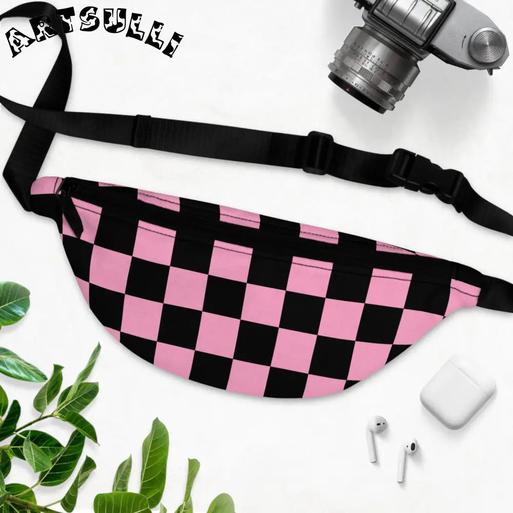 JAKKOUTTHEBXX Checkerboard Black and Pink Fanny Pack JAKKOUTTHEBXX