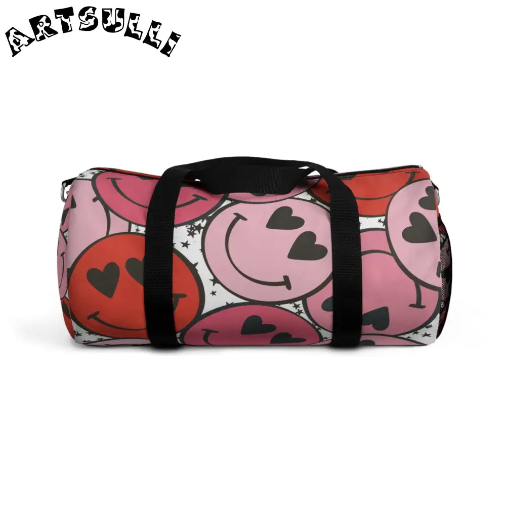 JAKKOUTTHEBXX Smiley Face x Heart Eyes Pink and Red Duffel Bag