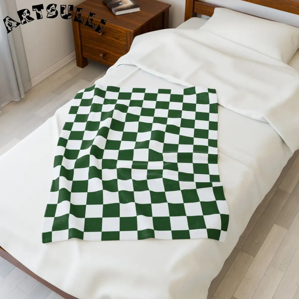 JAKKOUTTHEBXX Checkerboard White and Dark Green Velveteen Plush