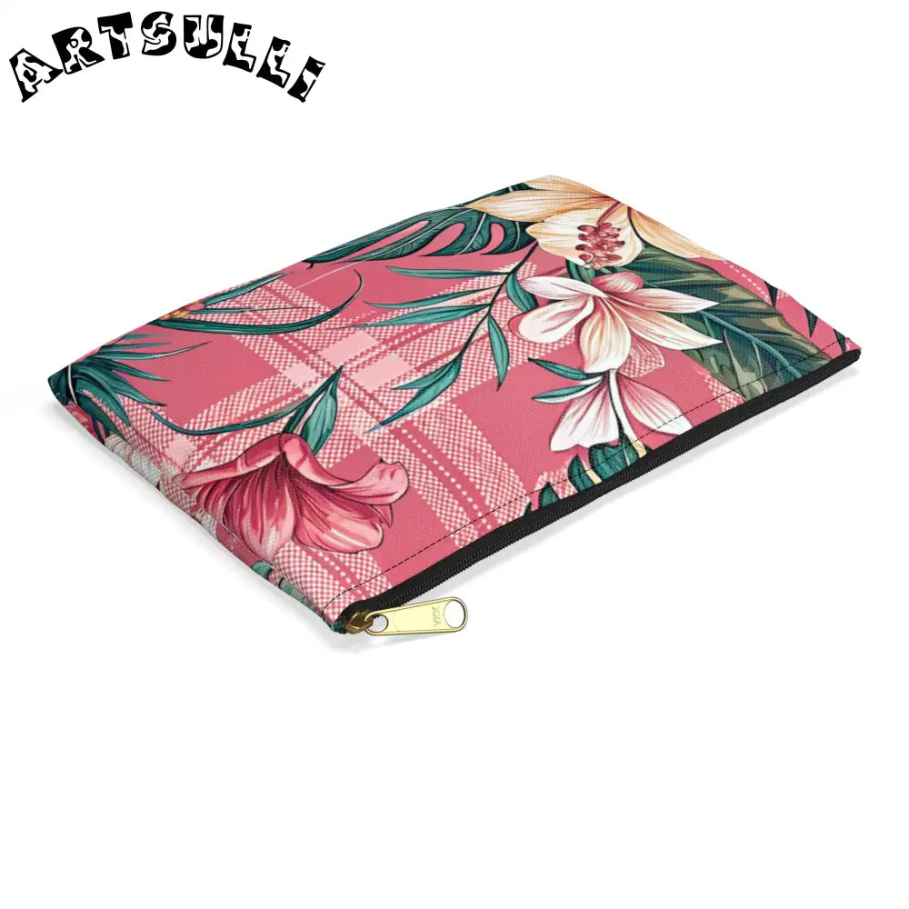 JAKKOUTTHEBXX Plaid x Floral Burgundy and Green Accessory Pouch