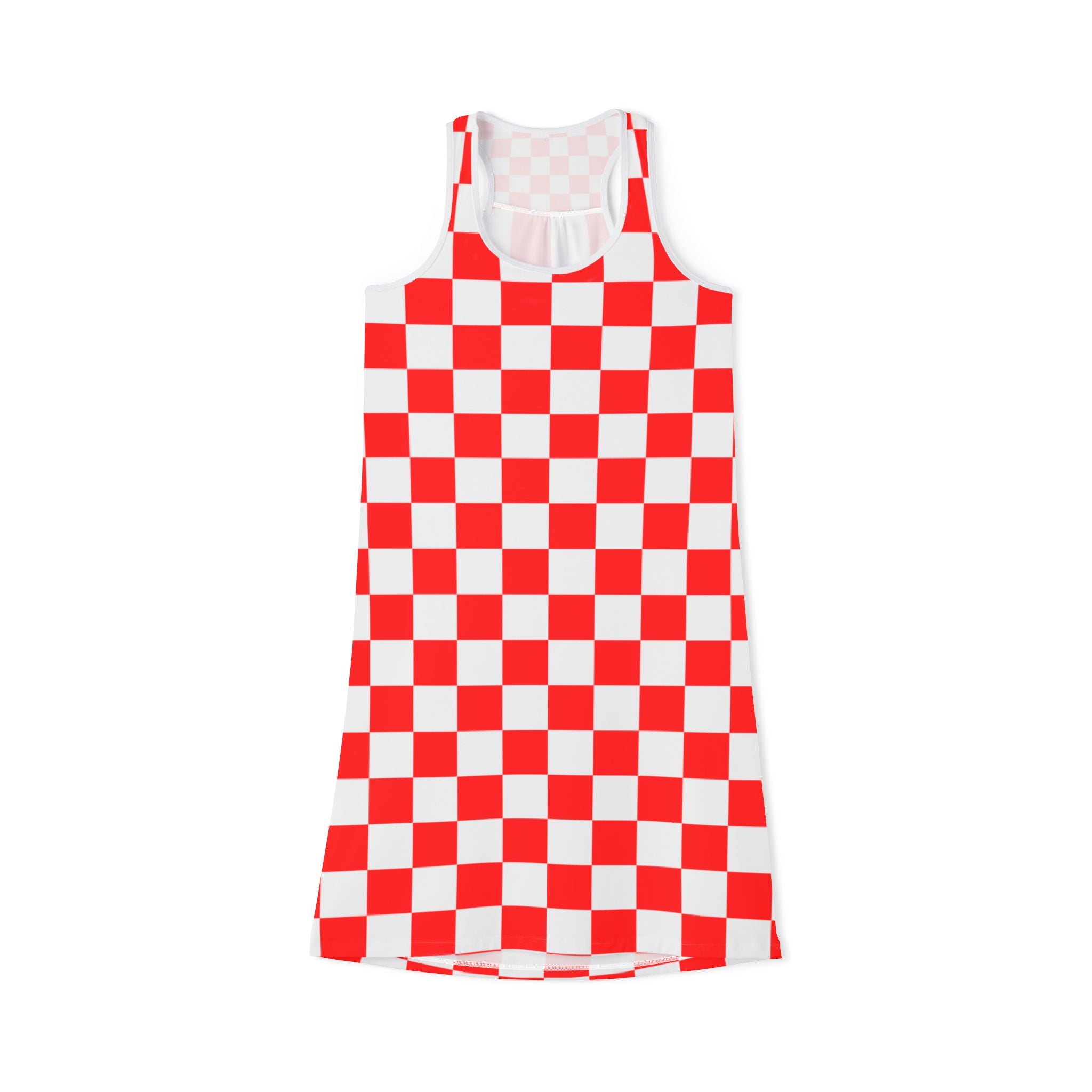 Checkerboard Red and White Women's Racerback Dress (AOP), Artsulli - Art is Long, Life is Short, Tank Top, Size, XS, Color, White, , , 18465991179091762613