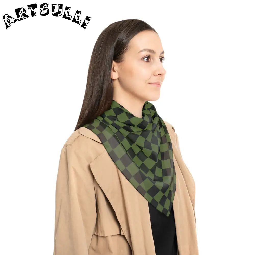 JAKKOUTTHEBXX Checkerboard II Olive Green and Black Poly Scarf