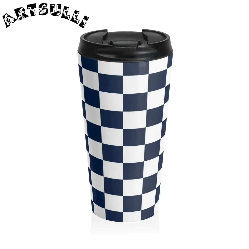 JAKKOUTTHEBXX Checkerboard White and Navy Blue Stainless Steel