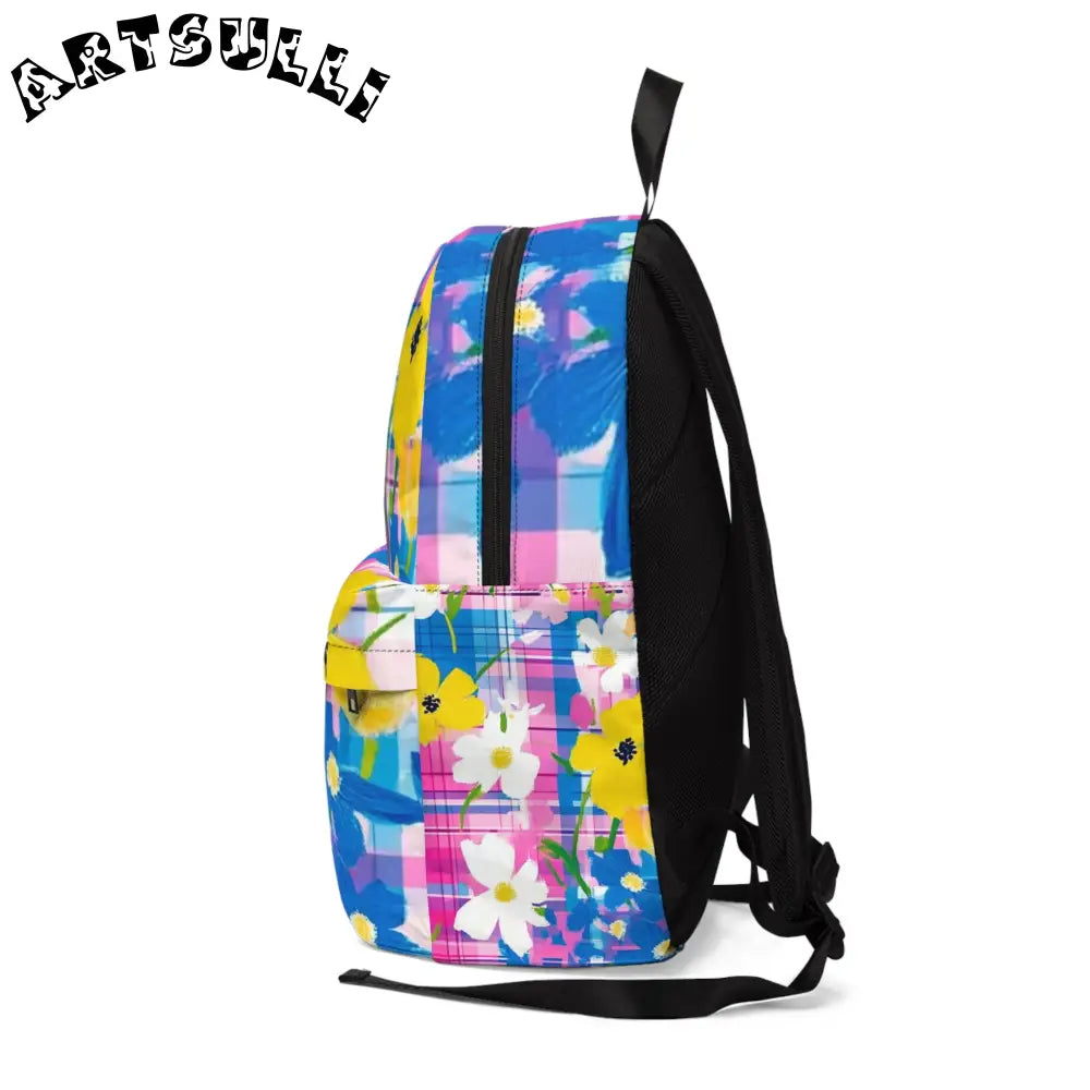 JAKKOUTTHEBXX Plaid Garden Pink and Purple Unisex Classic Backpack
