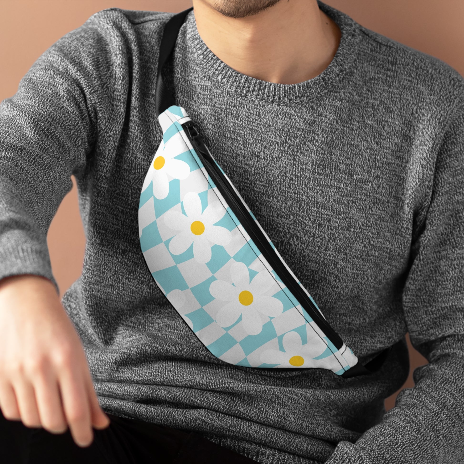 Trippy Check Garden Fanny Pack, Artsulli - Art is Long, Life is Short, Bags, , , , , , , 