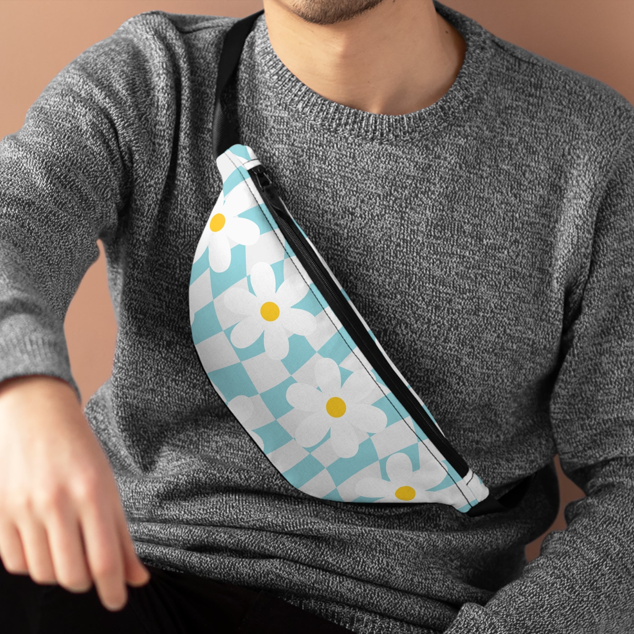 Trippy Check Garden Fanny Pack, Artsulli - Art is Long, Life is Short, Bags, , , , , , , 