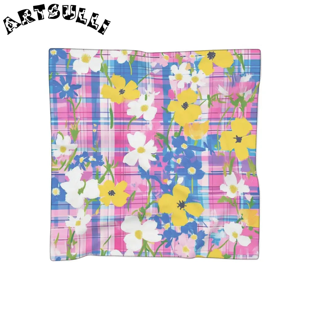 JAKKOUTTHEBXX Plaid Garden Pink and Purple Poly Scarf JAKKOUTTHEBXX