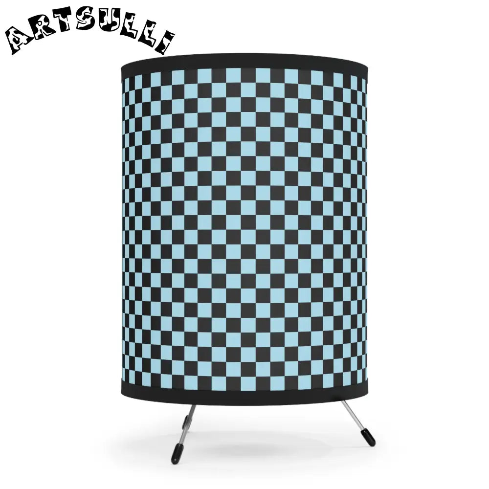JAKKOUTTHEBXX Checkerboard Black and Blue Tripod Lamp with High-Res