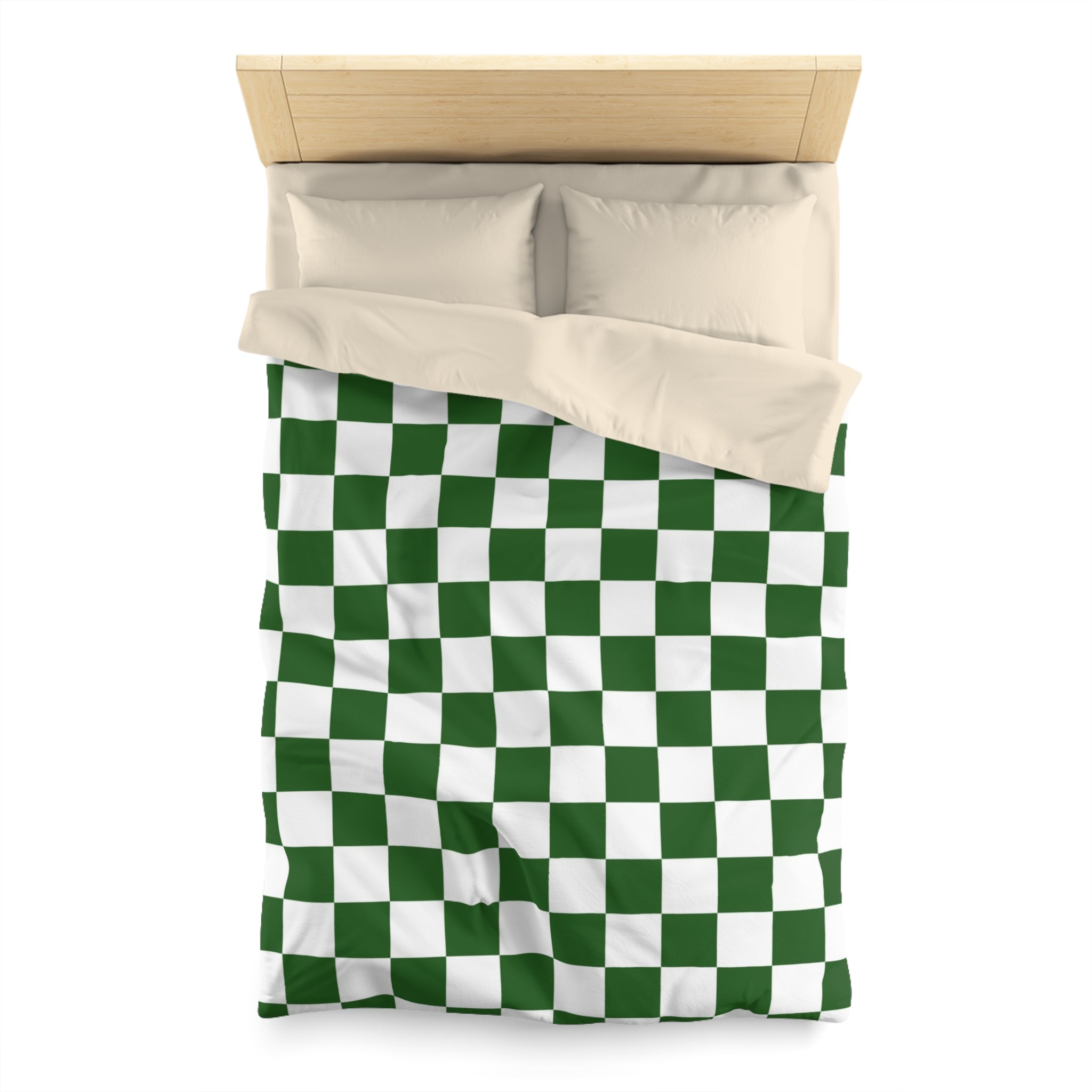 Checkerboard White and Dark Green Microfiber Duvet Cover, Artsulli - Art is Long, Life is Short, Home Decor, , , , , , , 