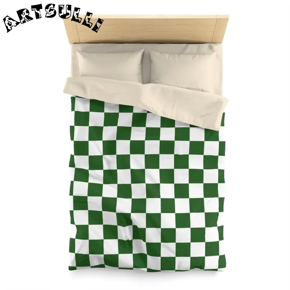 JAKKOUTTHEBXX Checkerboard White and Dark Green Microfiber Duvet