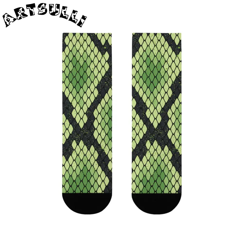 JAKKOUTTHEBXX Snake Skin Green and Black Sublimation Crew Socks (EU)