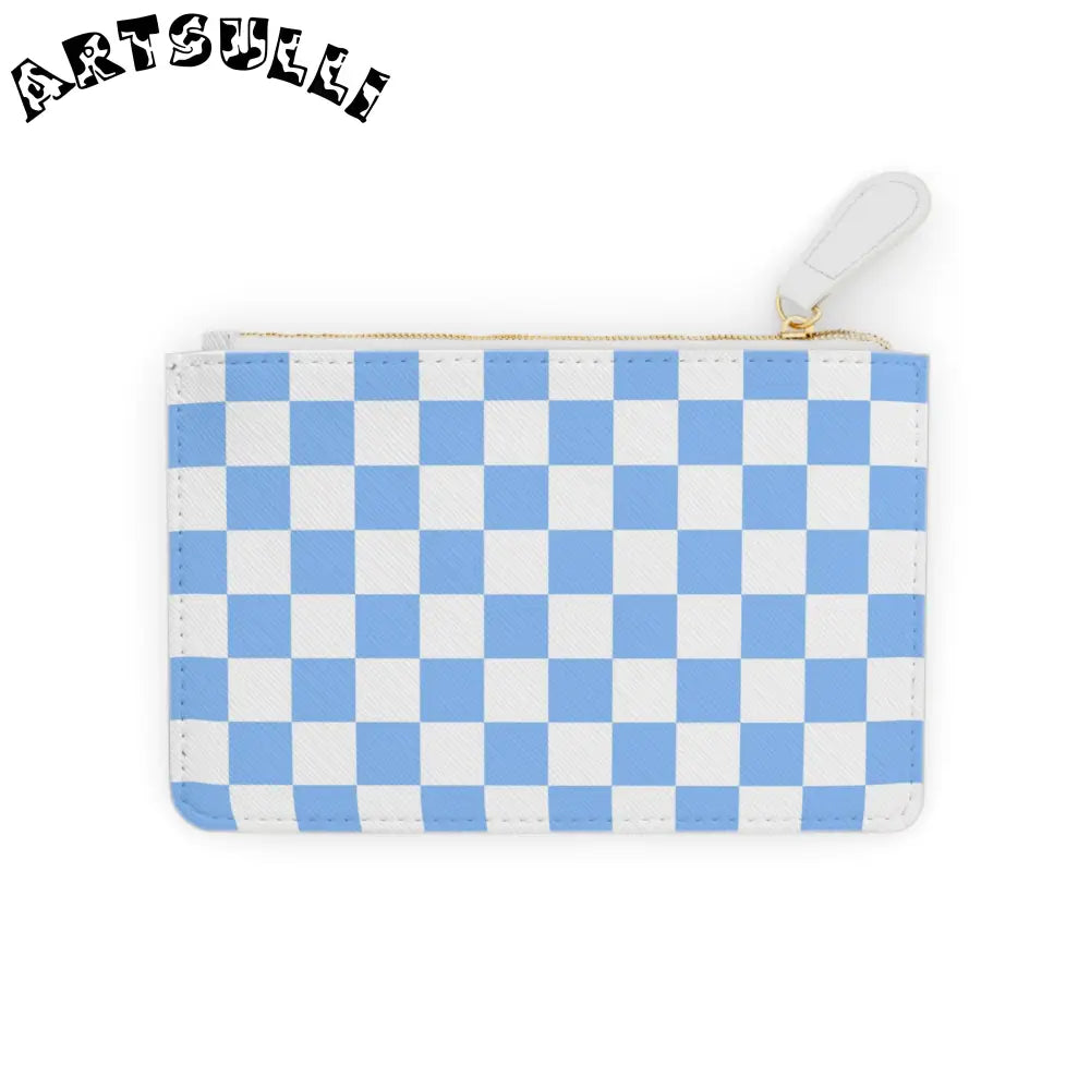 JAKKOUTTHEBXX Checkerboard White and Light Blue Mini Clutch Bag