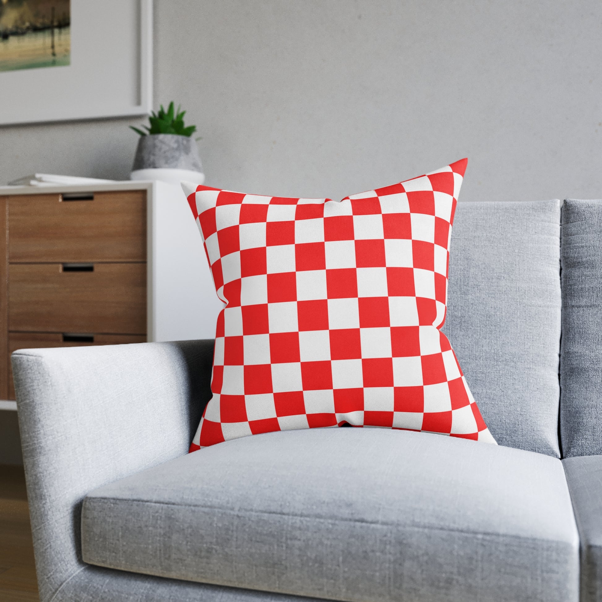 Checkerboard Red and White Square Pillow, Artsulli - Art is Long, Life is Short, Home Decor, , , , , , , 