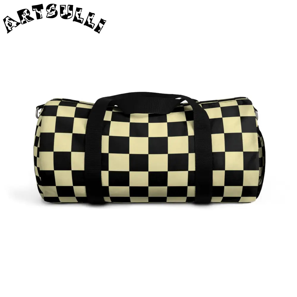 JAKKOUTTHEBXX Checkerboard Black and Yellow Duffel Bag JAKKOUTTHEBXX