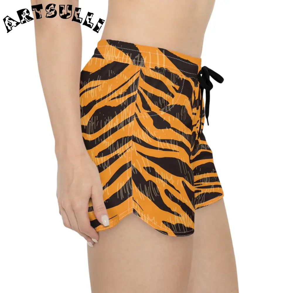 JAKKOUTTHEBXX Tiger Scratches Orange and Black Women’s Casual Shorts