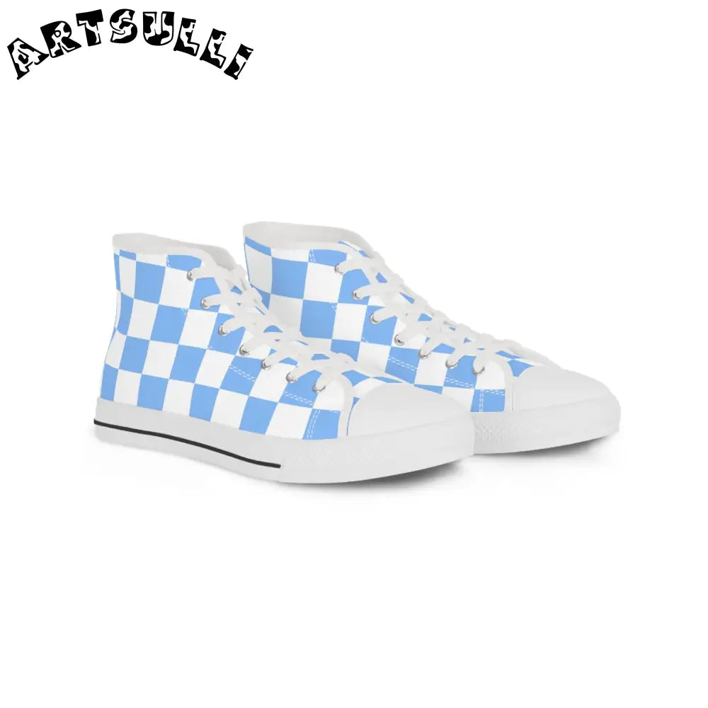 JAKKOUTTHEBXX Checkerboard White and Light Blue Men’s High Top