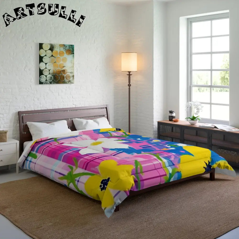 JAKKOUTTHEBXX Plaid Garden Pink and Purple Comforter JAKKOUTTHEBXX