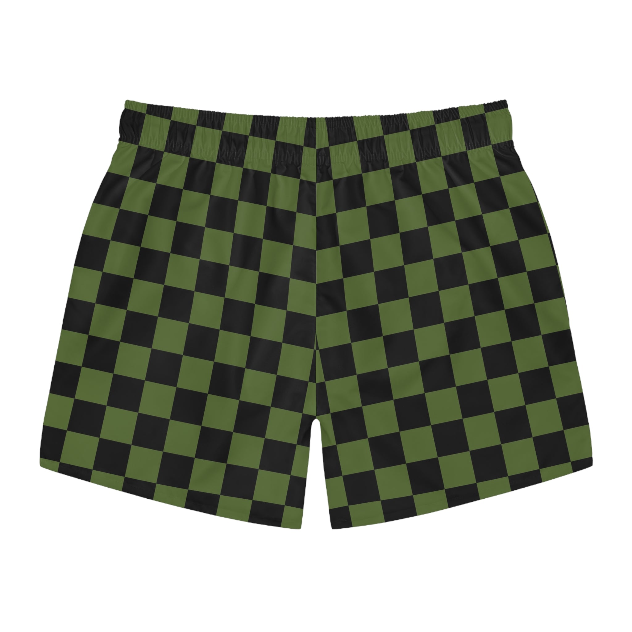 Checkerboard Olive Green and Black Swim Trunks (AOP), Artsulli - Art is Long, Life is Short, All Over Prints, , , , , , , 