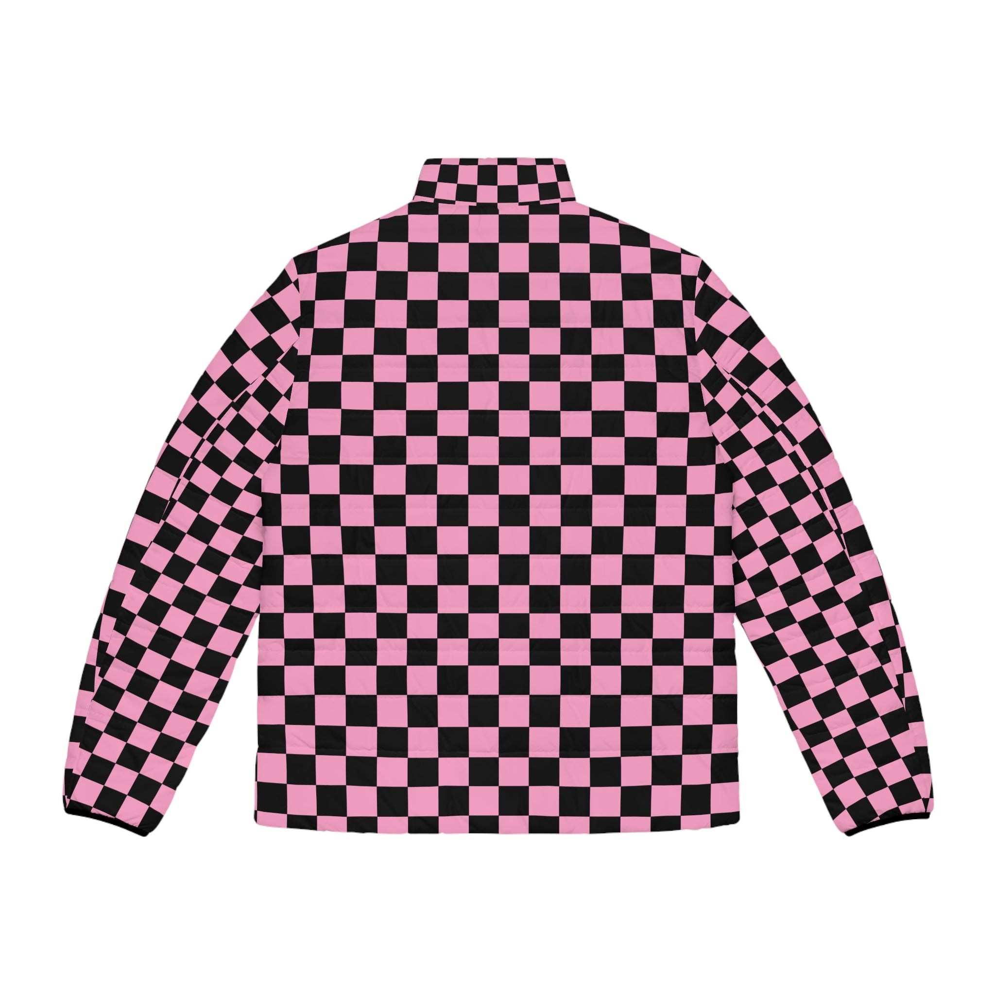 Checkerboard Black and Pink Men's Puffer Jacket (AOP), Artsulli - Art is Long, Life is Short, All Over Prints, , , , , , , 