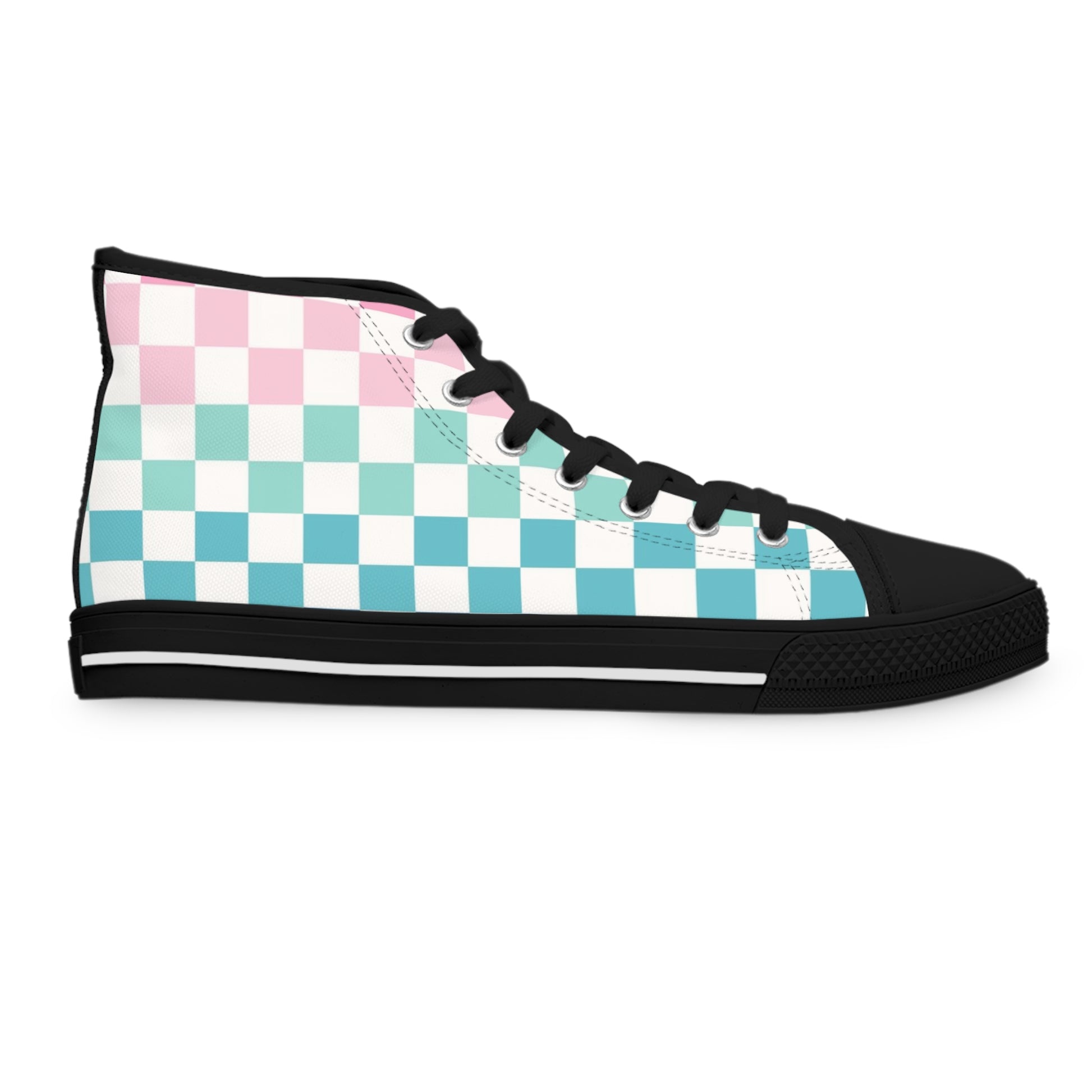 Vaporwave Rainbow  Checkerboard Multi-Color Women's High Top Sneakers, Artsulli - Art is Long, Life is Short, Shoes, , , , , , , 