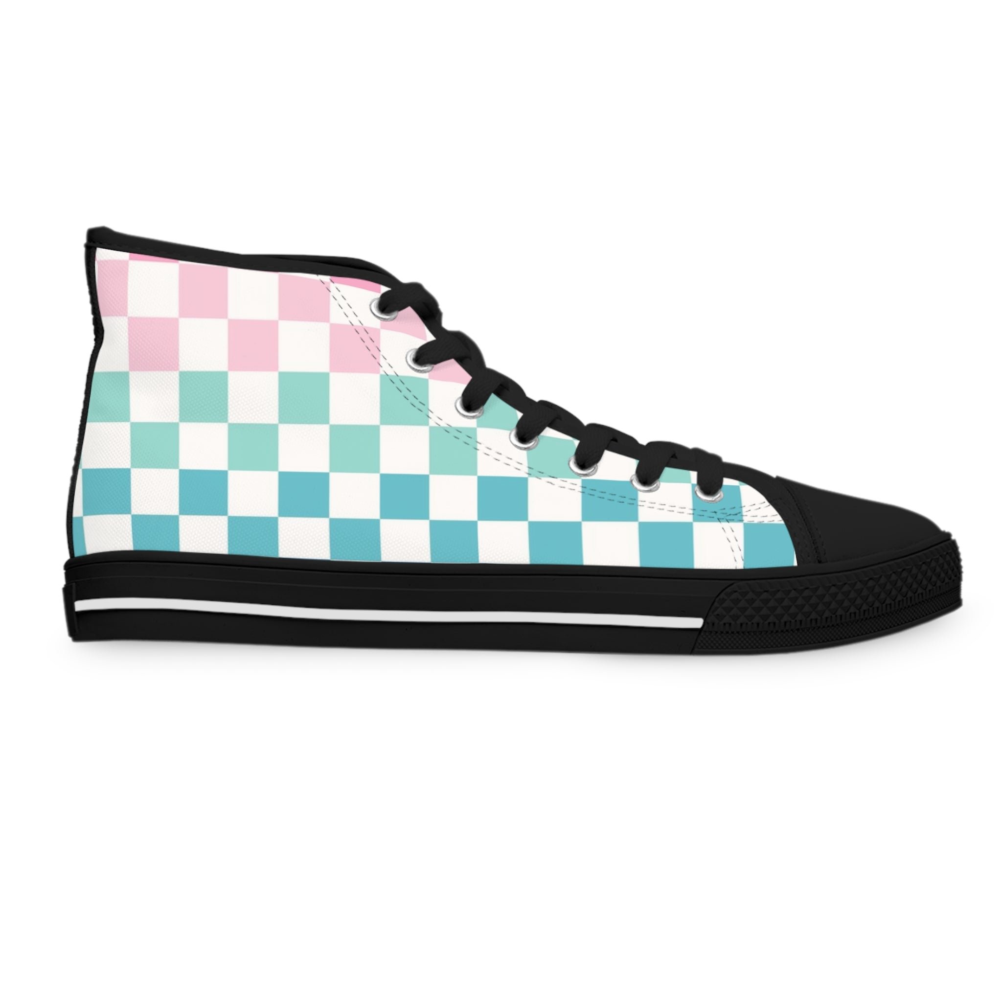 Vaporwave Rainbow  Checkerboard Multi-Color Women's High Top Sneakers, Artsulli - Art is Long, Life is Short, Shoes, , , , , , , 