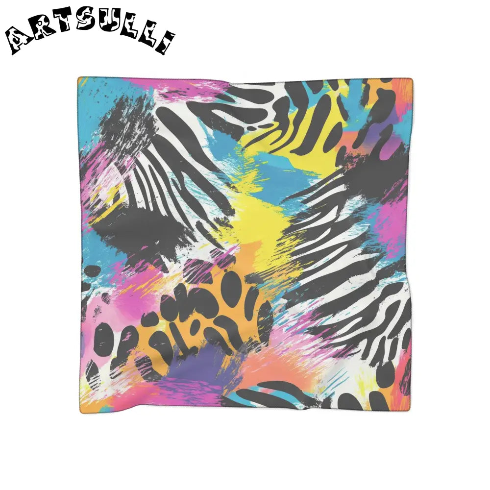 Zebra Stripes x Leapord Print x Paint Splatter Multi-Color Poly Scarf, Artsulli - Art is Long, Life is Short, Accessories, Color, Poly chiffon, Size, 25" × 25", , , 17902153788930