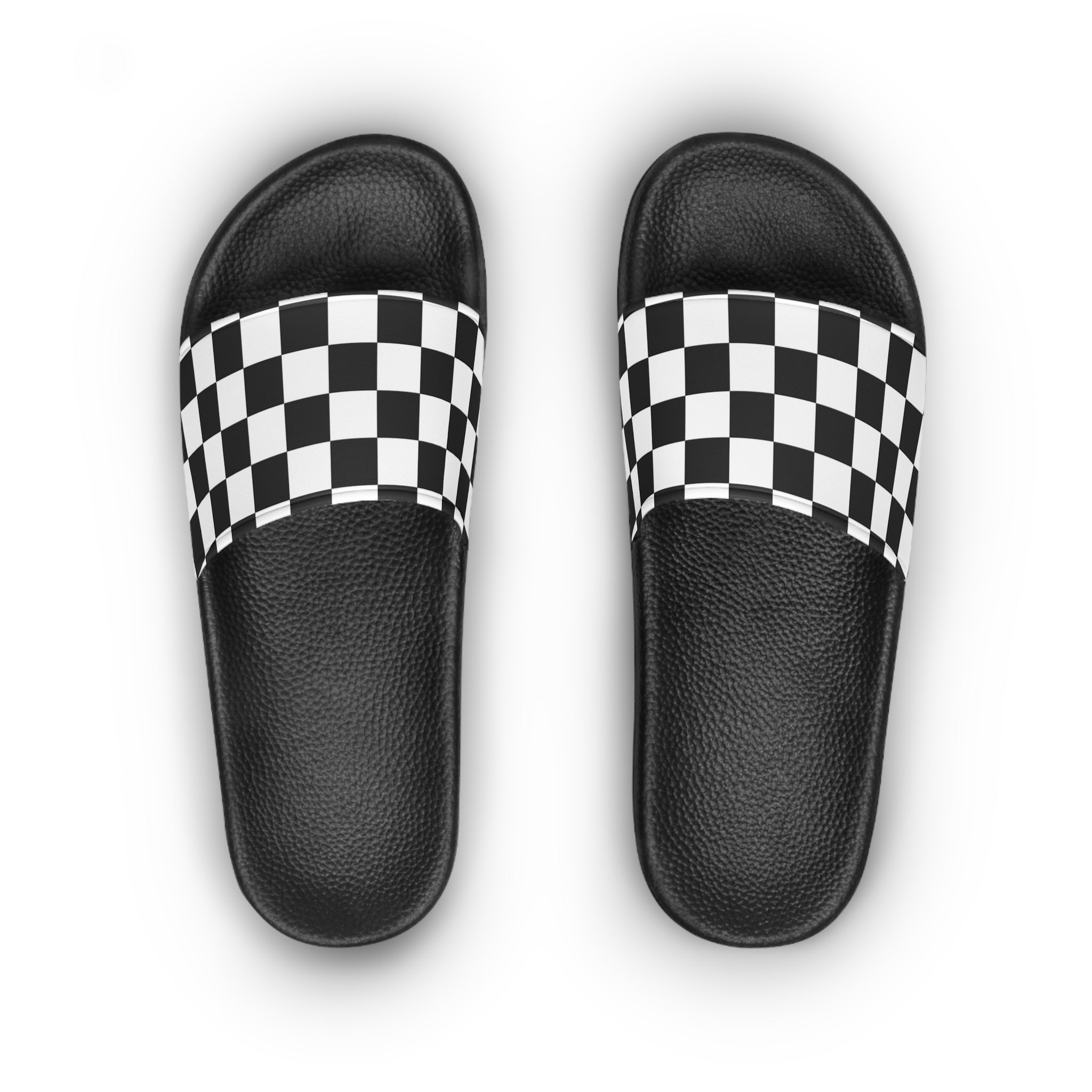 Checkerboard White and Black Women's Slide Sandals, Artsulli - Art is Long, Life is Short, Shoes, , , , , , , 