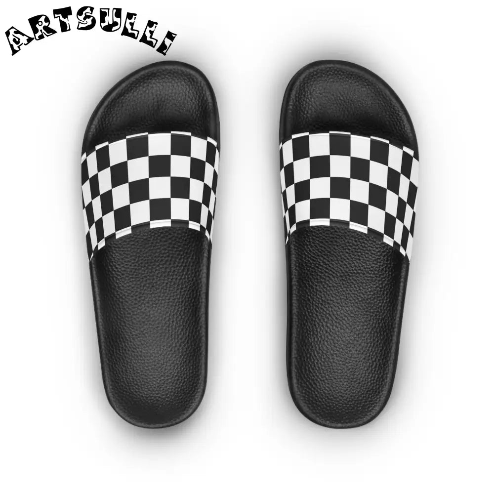 JAKKOUTTHEBXX Checkerboard White and Black Women’s Slide Sandals