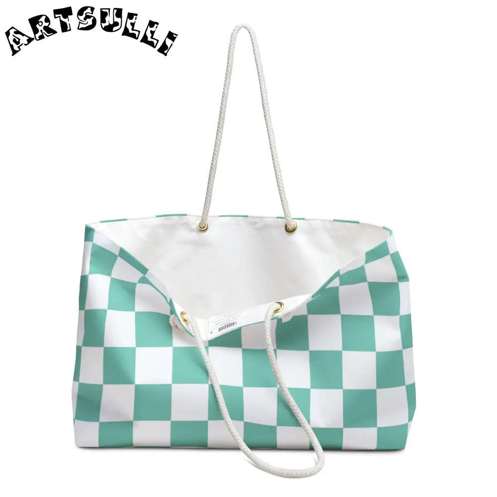 JAKKOUTTHEBXX Checkerboard Light Green Weekender Bag JAKKOUTTHEBXX
