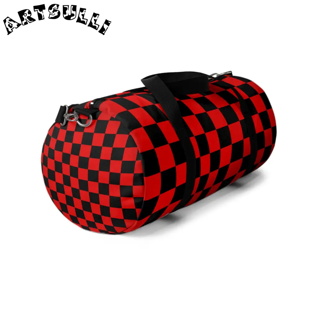 JAKKOUTTHEBXX Checkerboard Red and Black Duffel Bag JAKKOUTTHEBXX