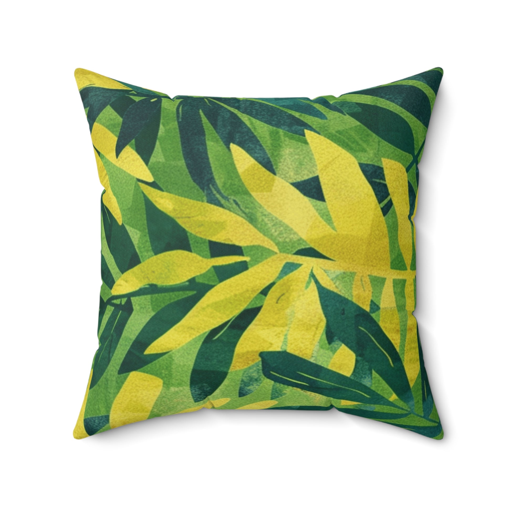 Green Leaf x Yellow Leaf x Tropical x Jungle Spun Polyester Square Pillow, Artsulli - Art is Long, Life is Short, Home Decor, , , , , , , 