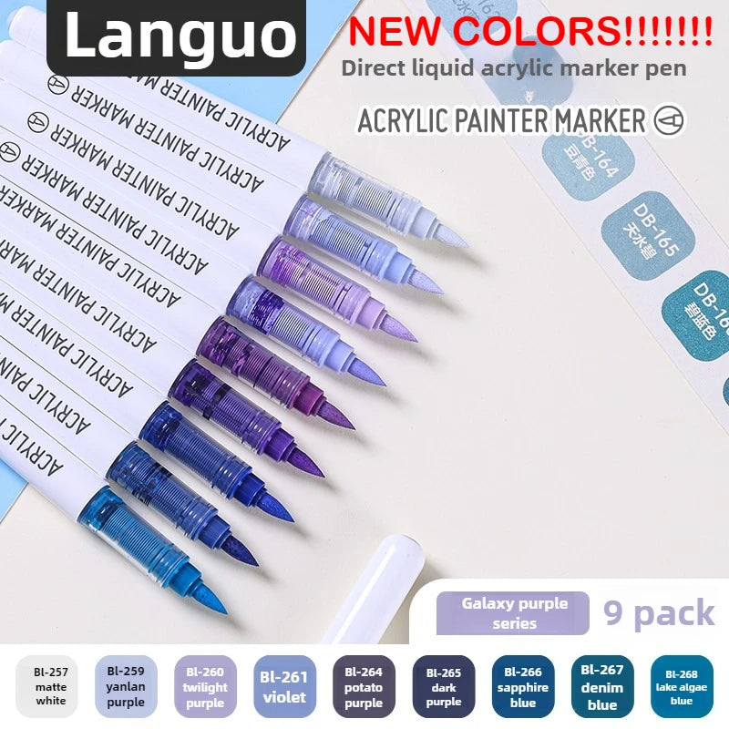 Languo 207/9 Direct Liquid Acrylic Markers Brush Color Marker Pen for Rock Painting Ceramic DIY School Art Supplies Stationery