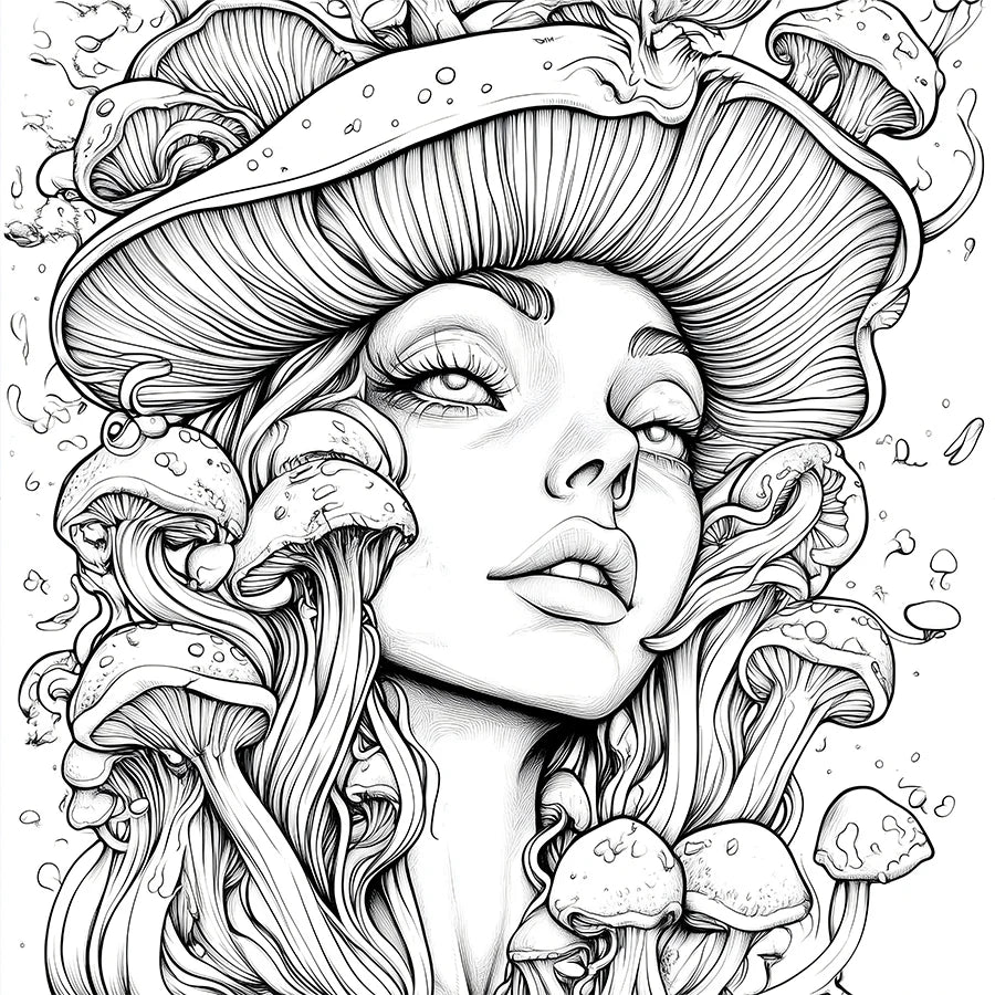 Original Design Mushroom World Adult Colouring Book Stress Relief Art Therapy Picture Book for Relaxation Hobby Gift Supplies