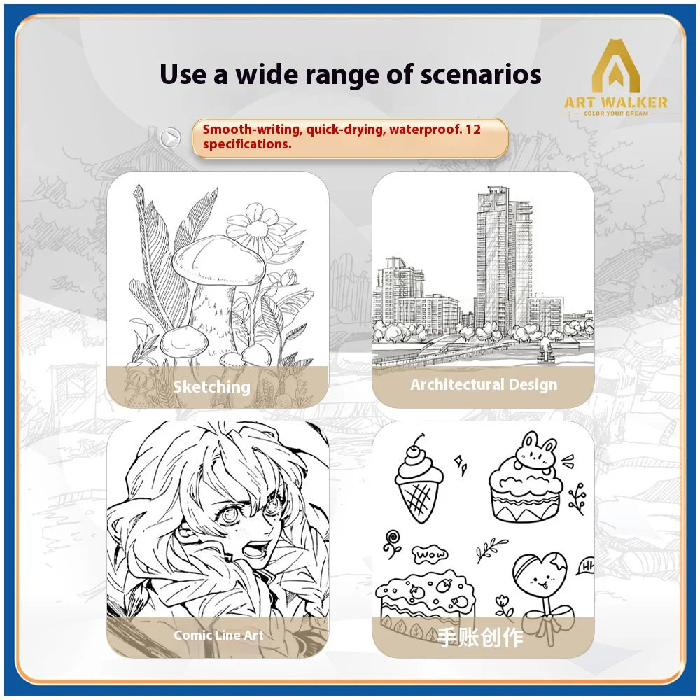 1/6/9/12 Pcs Manga Black Fineliner Marlers Various Pen Nibs For Sketch Architectural Drawing Comic Painting Art School Supplies