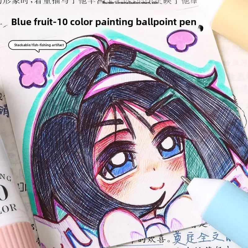 Buy The Best By Artsulli - Art is Long Life Short - Languo 120/10 Color Ballpoint Pen Cartoon 0.8mm Soft Grip Press Multicolor Writing