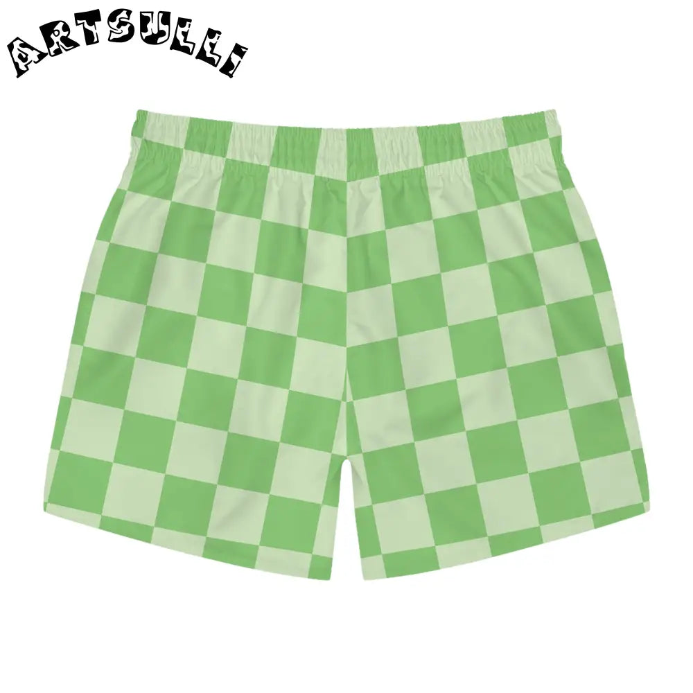 JAKKOUTTHEBXX Checkerboard Green Swim Trunks (AOP) JAKKOUTTHEBXX