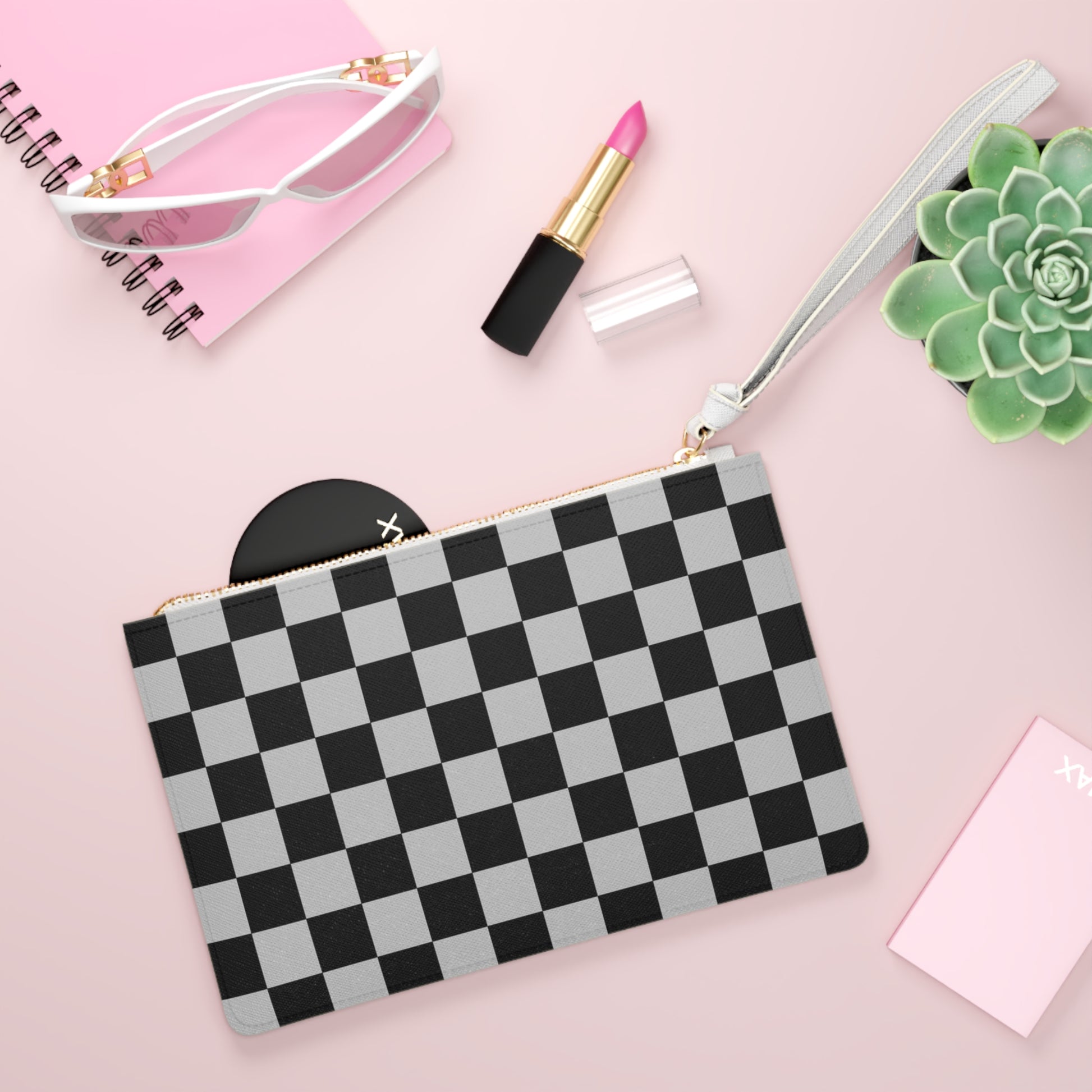 Checkerboard Dada Black and Light Gray Clutch Bag, Artsulli - Art is Long, Life is Short, Bags, , , , , , , 