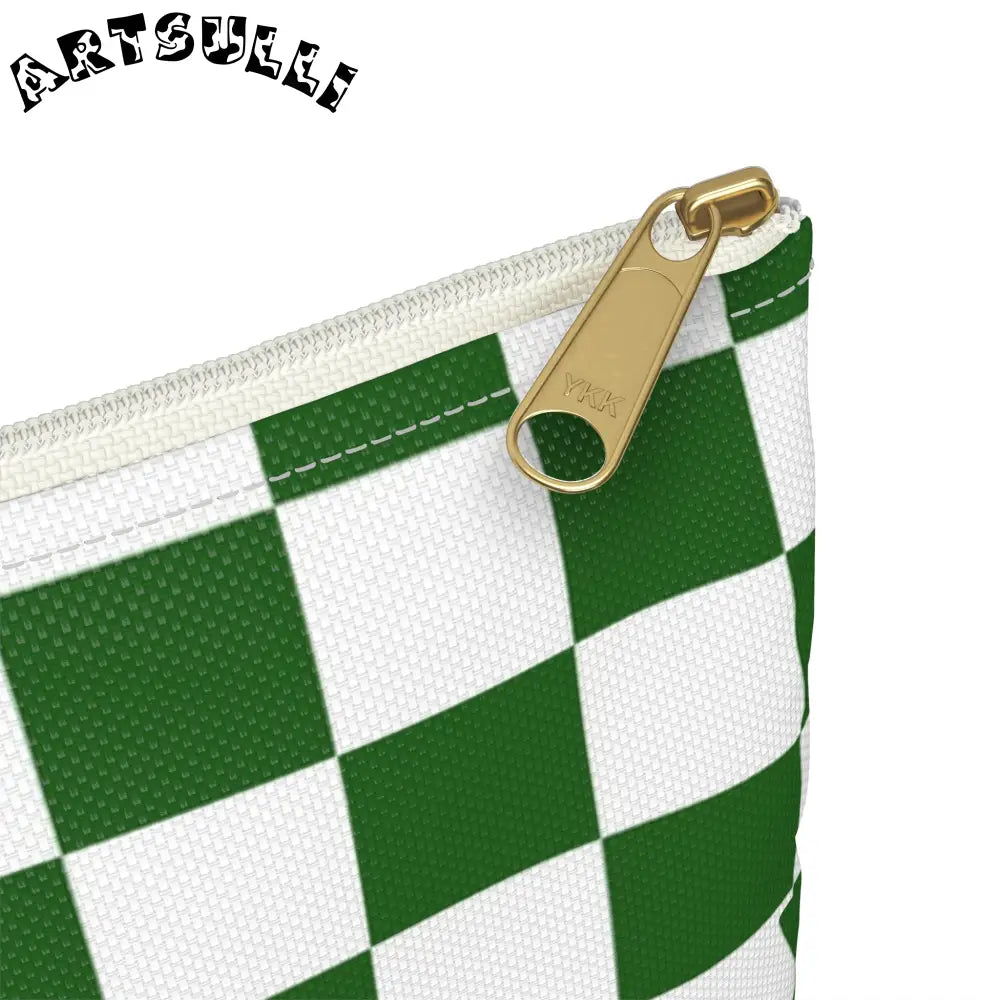 JAKKOUTTHEBXX Checkerboard White and Dark Green Accessory Pouch