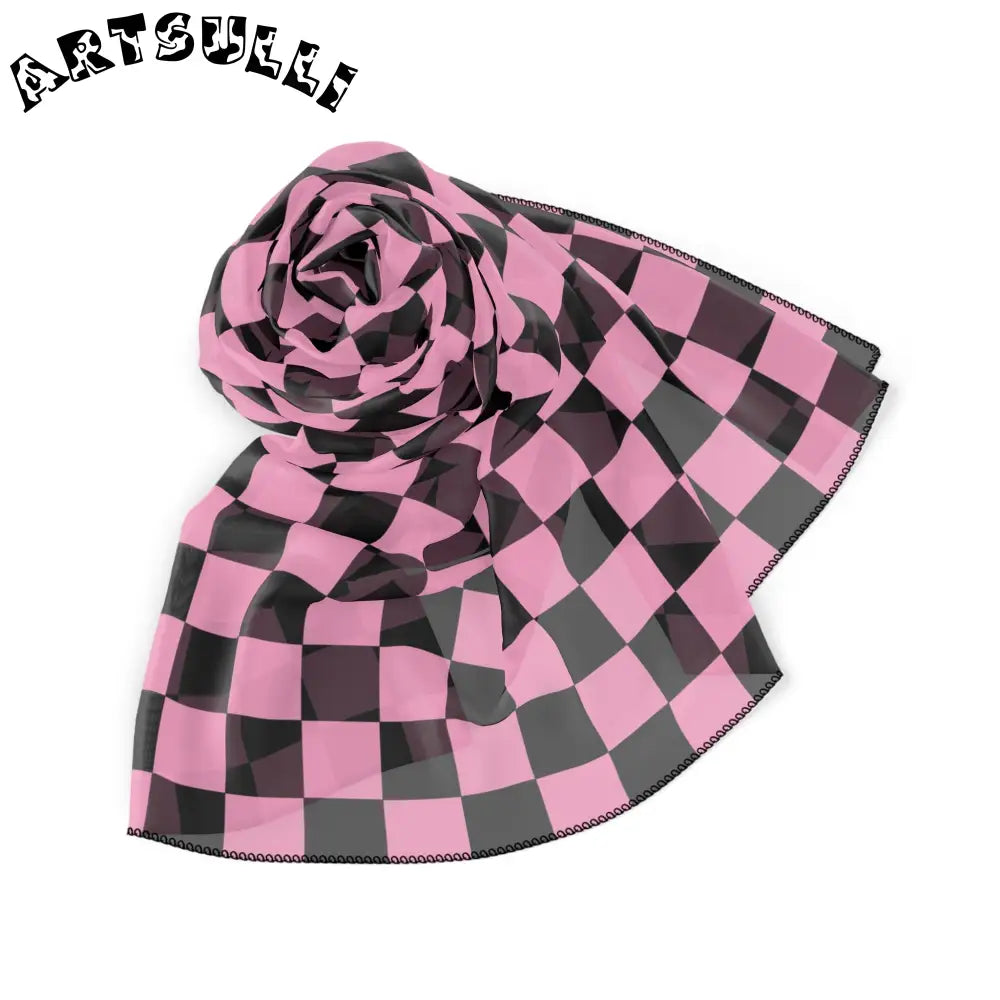 JAKKOUTTHEBXX Checkerboard II Black and Pink Poly Scarf