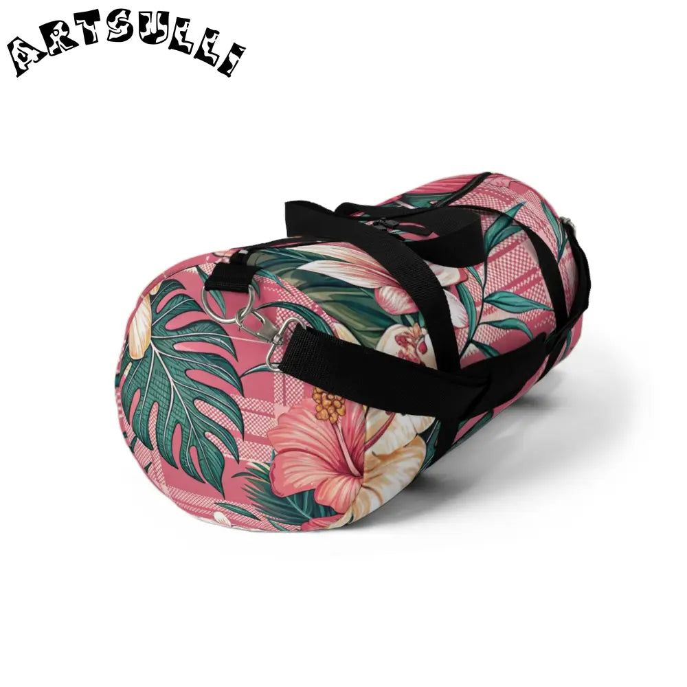 JAKKOUTTHEBXX Plaid x Floral Burgundy and Green Duffel Bag