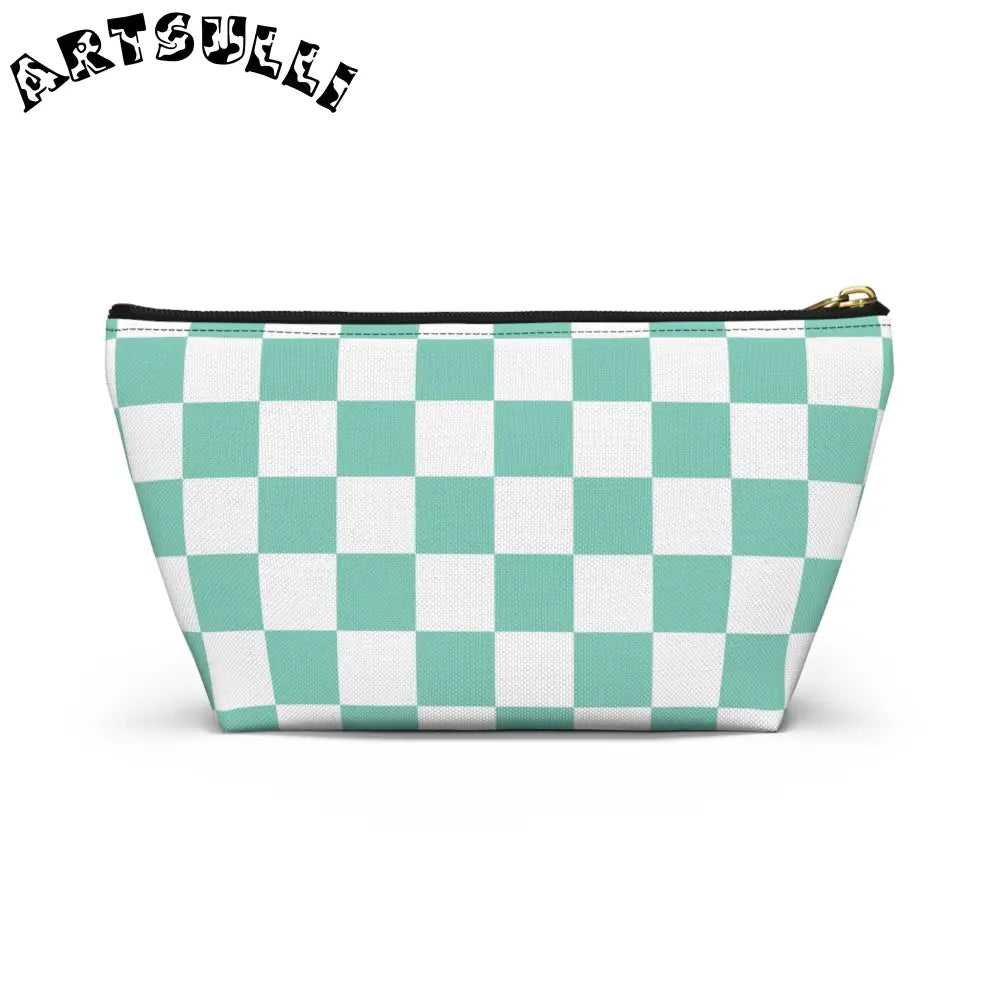 JAKKOUTTHEBXX Checkerboard Light Green Accessory Pouch w T-bottom