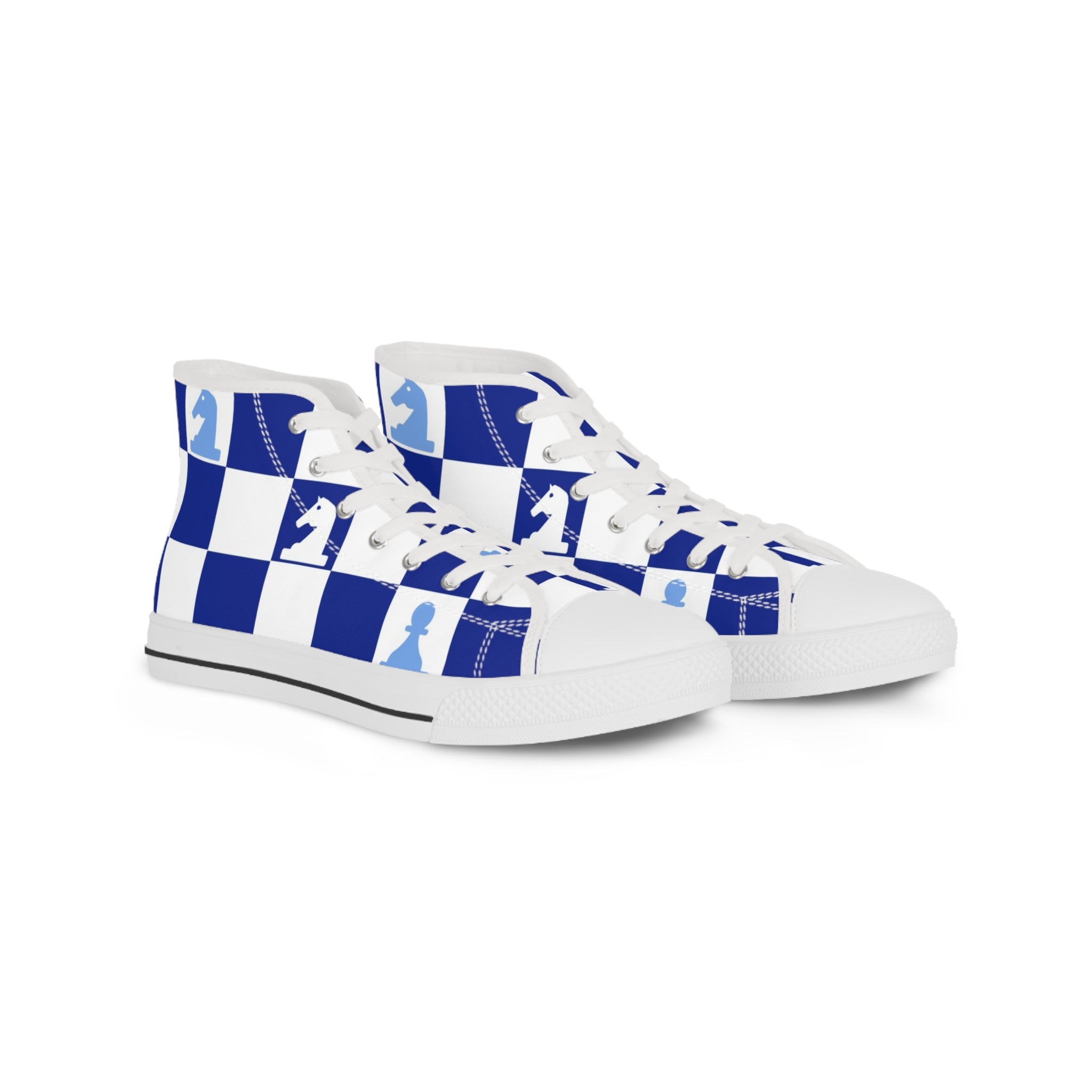 Chessboard Navy Blue Men's High Top Sneakers, Artsulli - Art is Long, Life is Short, Shoes, Size, US 5, Color, White sole, , , 24954647107059662974