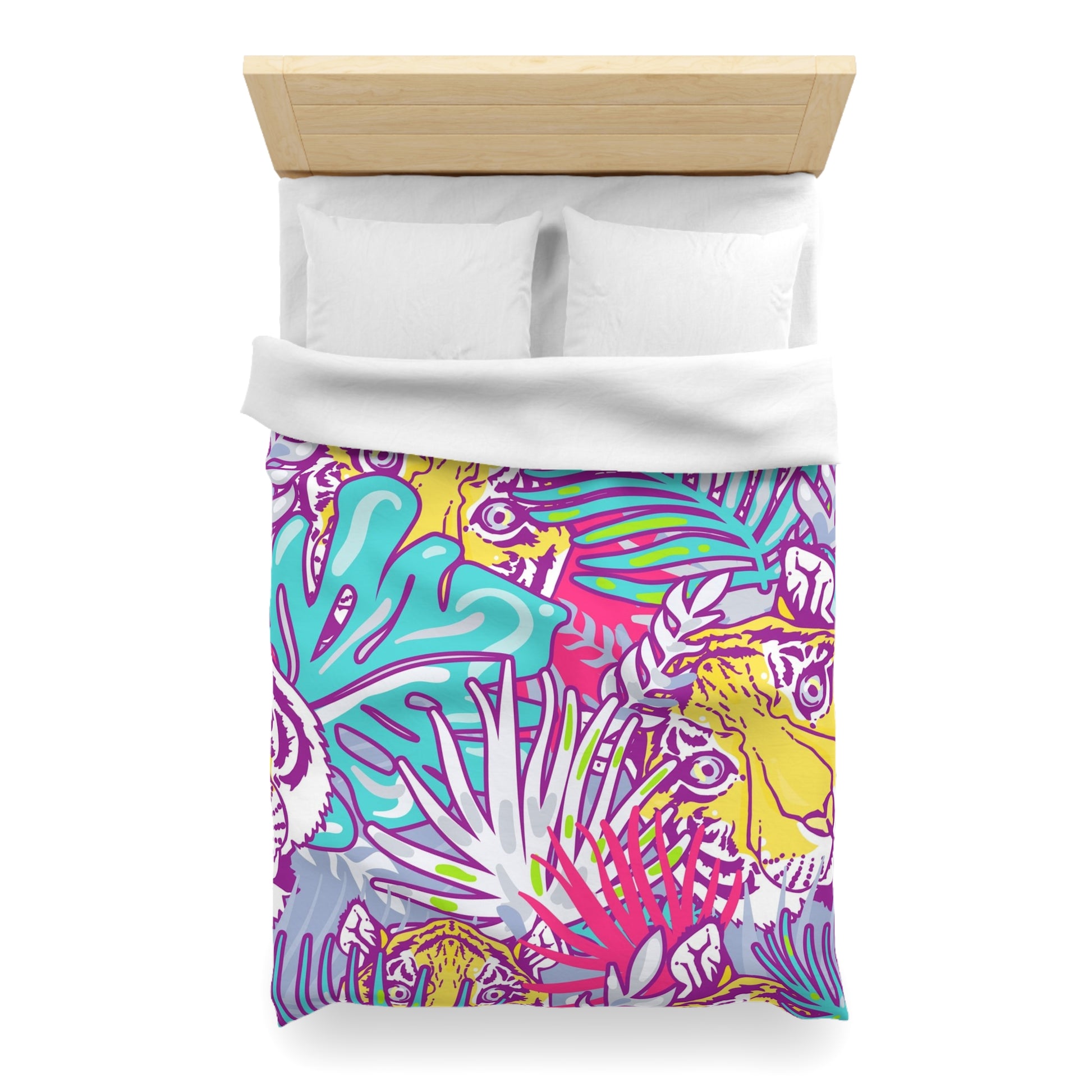 Tropical Floral Tigers Torquise and Purple Microfiber Duvet Cover, Artsulli - Art is Long, Life is Short, Home Decor, , , , , , , 