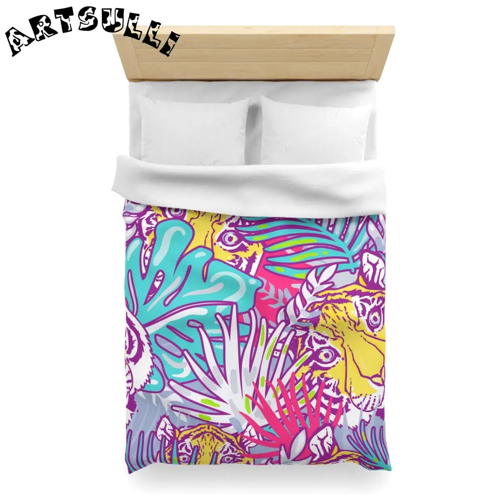 JAKKOUTTHEBXX Tropical Floral Tigers Torquise and Purple Microfiber