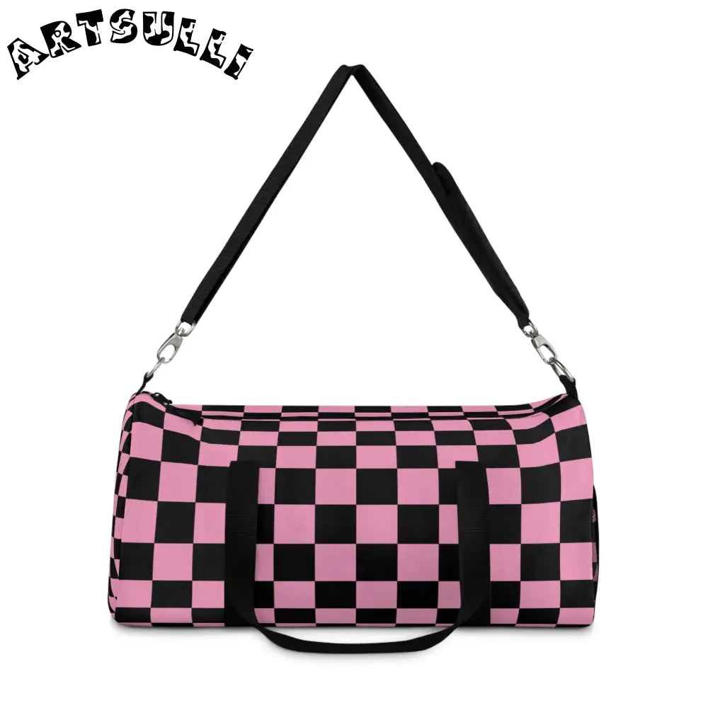 JAKKOUTTHEBXX Checkerboard Black and Pink Duffel Bag JAKKOUTTHEBXX