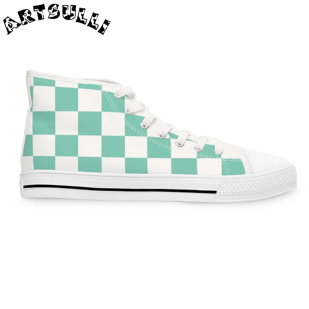 JAKKOUTTHEBXX Checkerboard Light Green Women’s High Top Sneakers