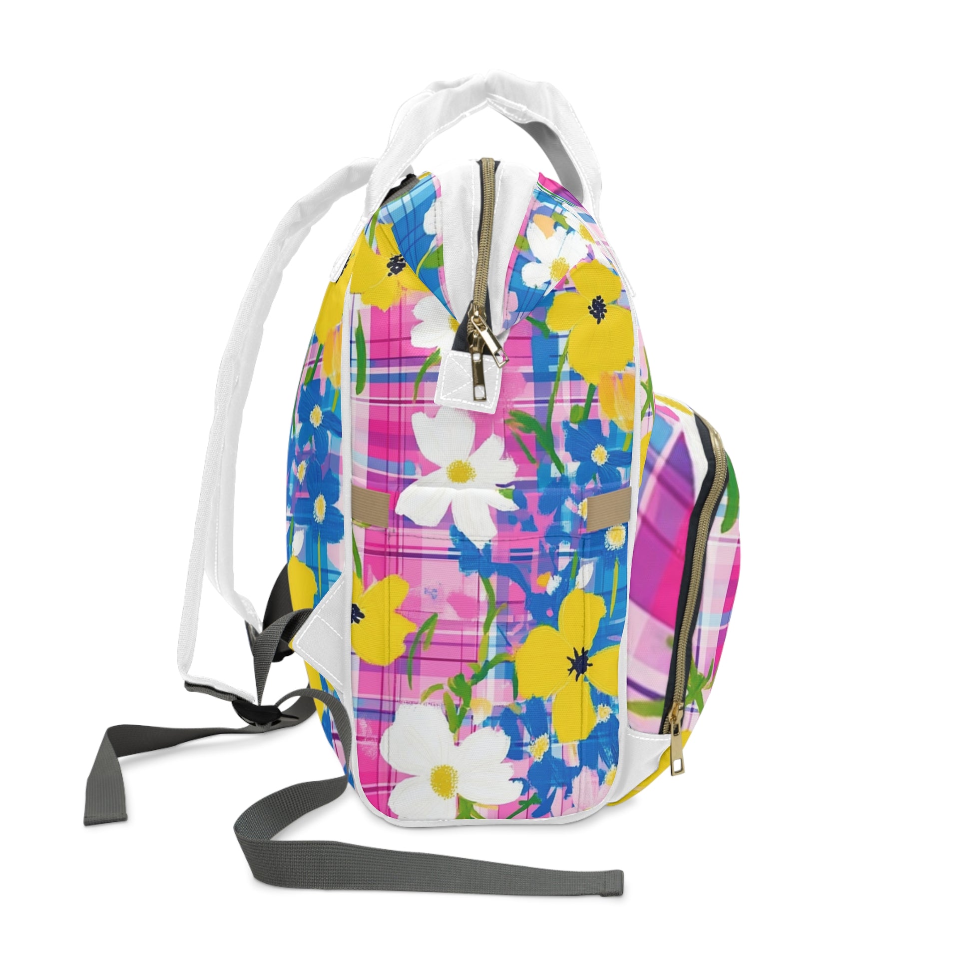 Plaid Garden Pink and Purple Multifunctional Diaper Backpack, Artsulli - Art is Long, Life is Short, Bags, , , , , , , 