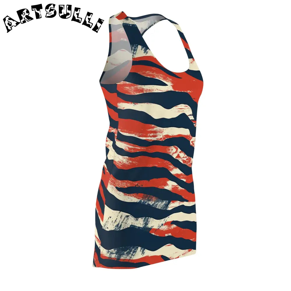JAKKOUTTHEBXX Red White Navy Blue Abstract Print AOP Racerback Dress