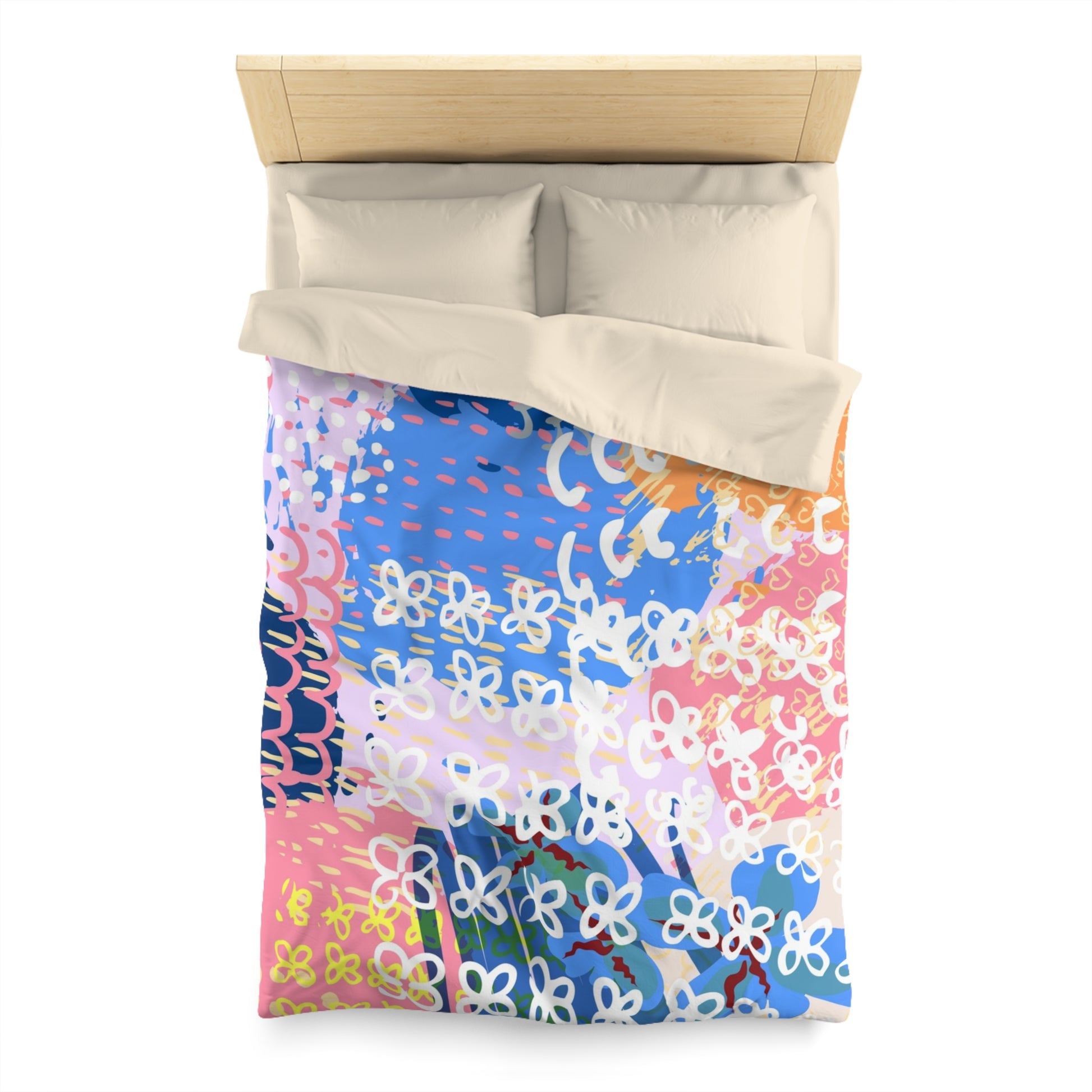 Flowers x Doodles x Hearts Multi-Color Microfiber Duvet Cover, Artsulli - Art is Long, Life is Short, Home Decor, , , , , , , 