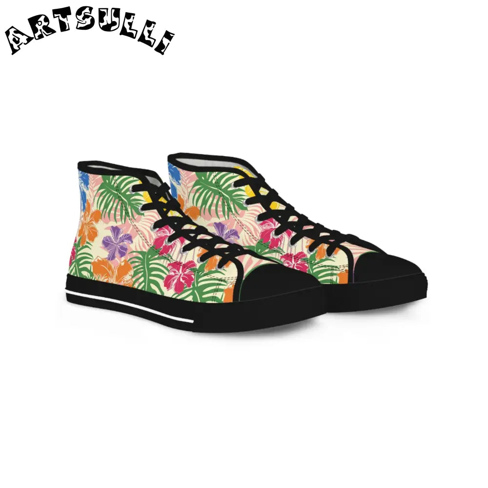Blooming Tropical Flowers Men's High Top Sneakers, Artsulli - Art is Long, Life is Short, Shoes, Size, US 5, Color, Black sole, , , 54239658524221684732
